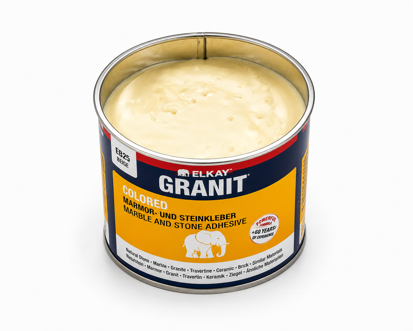 Geöffnete Dose ELKAY EB25 Natursteinkleber Beige 250 g